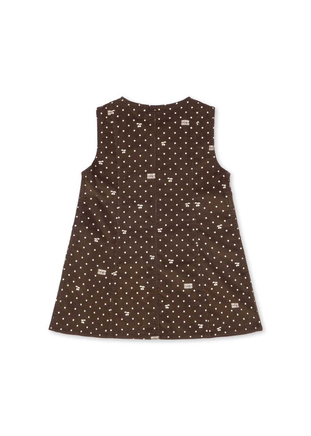 Back view of the brown cherry-dot Cara dress