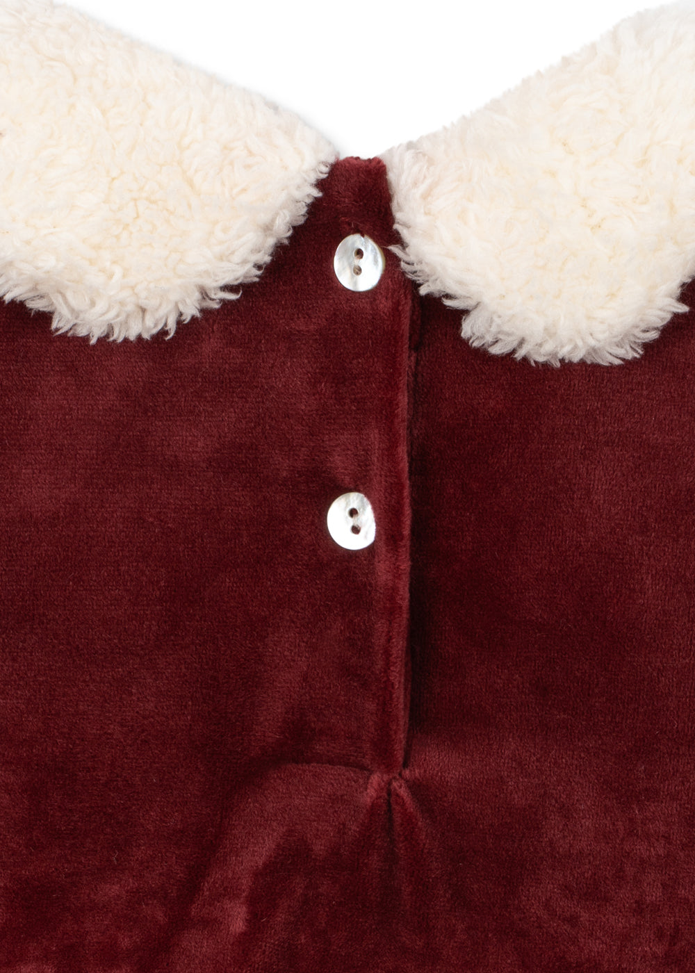 Konges Sløjd Christmas Romper Dress in Red Dahlia, white trim detail