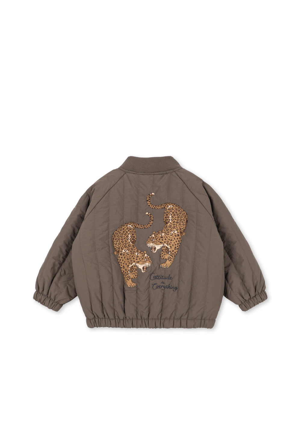 Back of the walnut Juno bomber with embroidered leopards