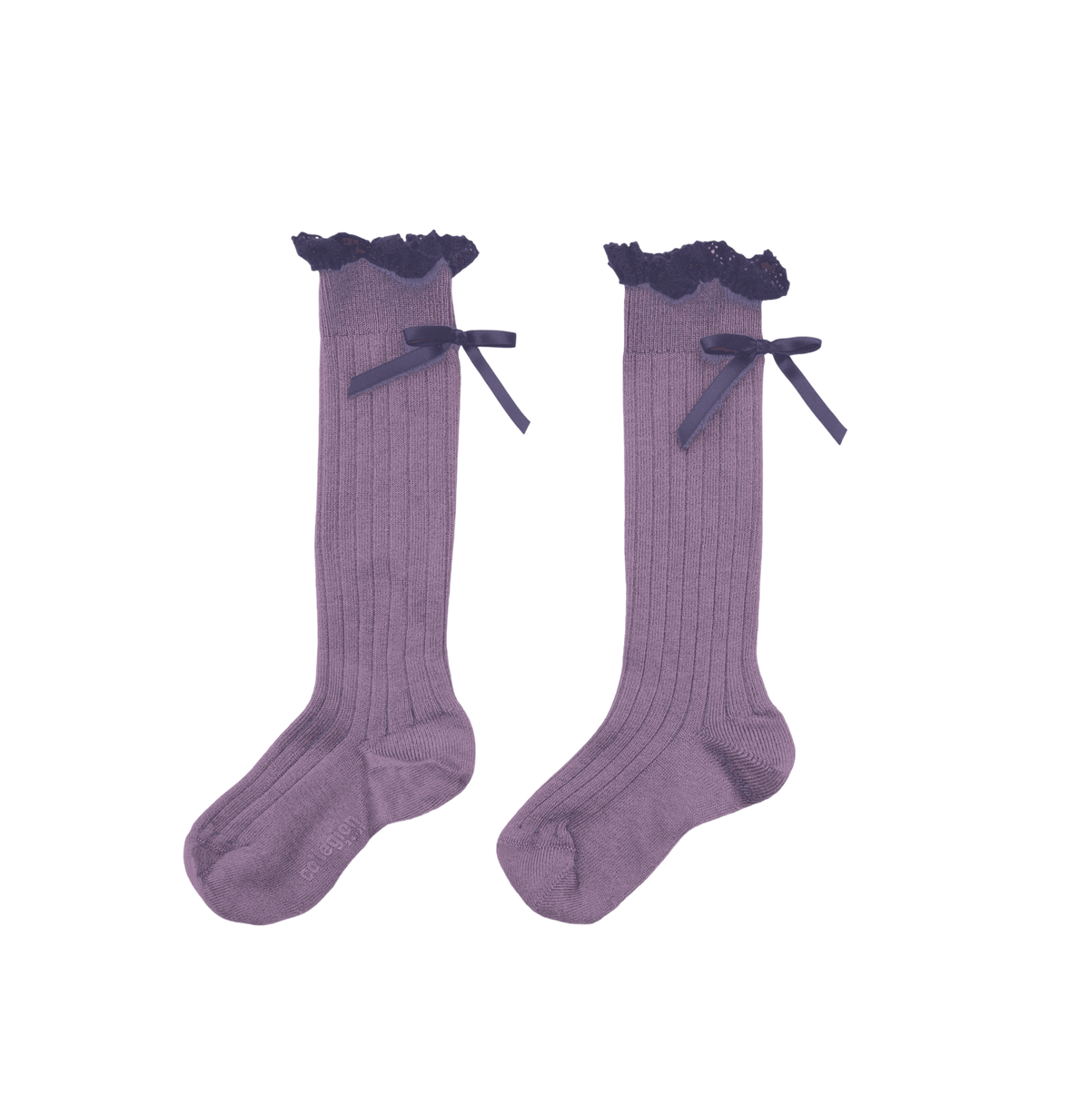 Collégien Domitille Ribbed Knee-High Socks with Lace and Bow – Glycine du Japon