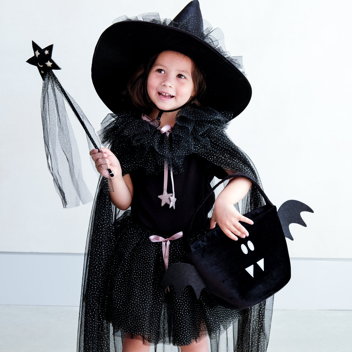 Bat trick or treat bag worn
