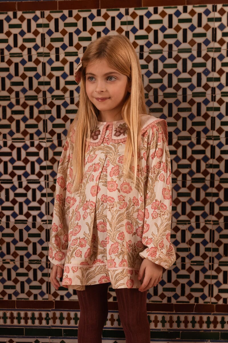 Bachaa Clémence Blouse in Promenade Enchantée block print