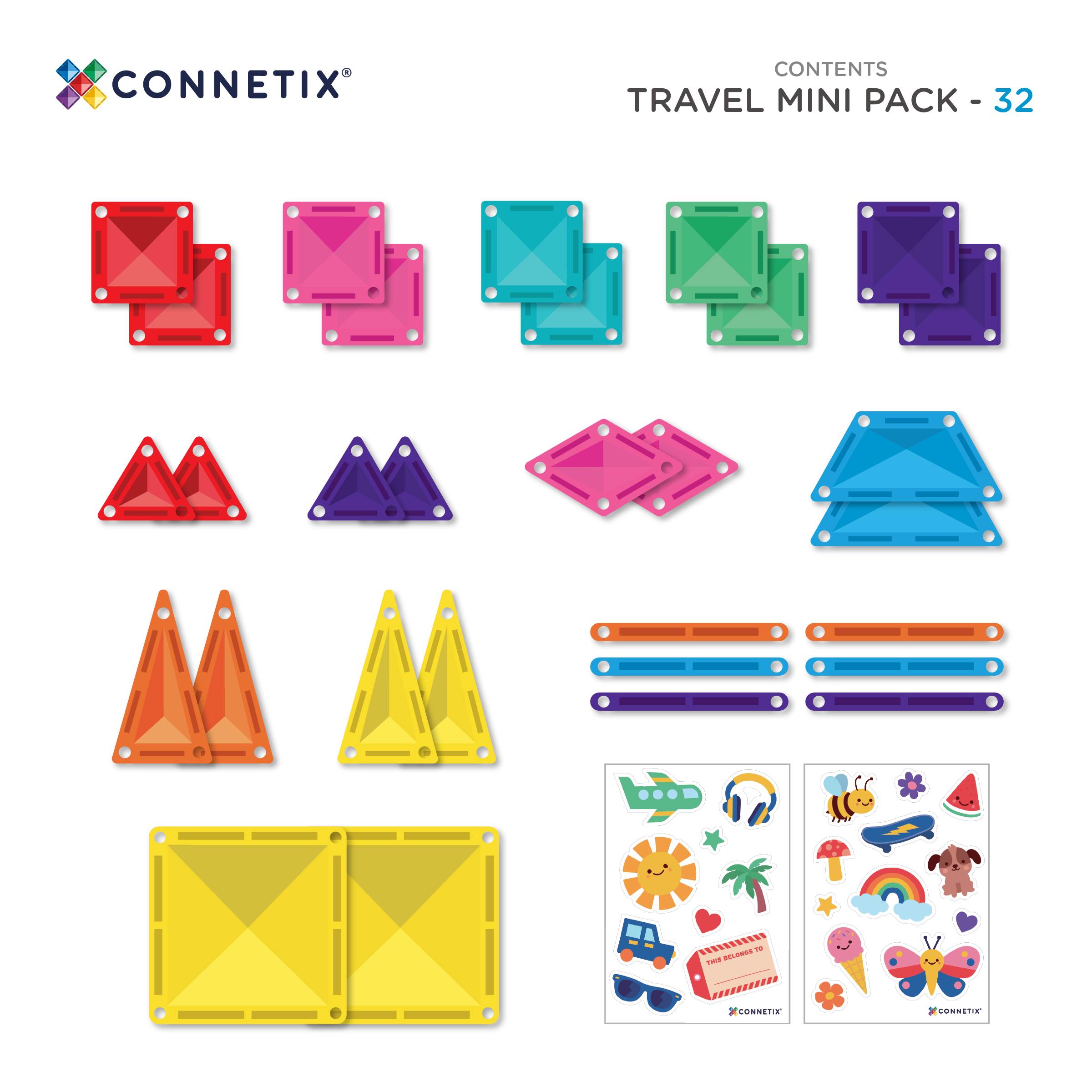 CONNETIX Magnetic Tiles Travel Mini Pack, 32 Pieces