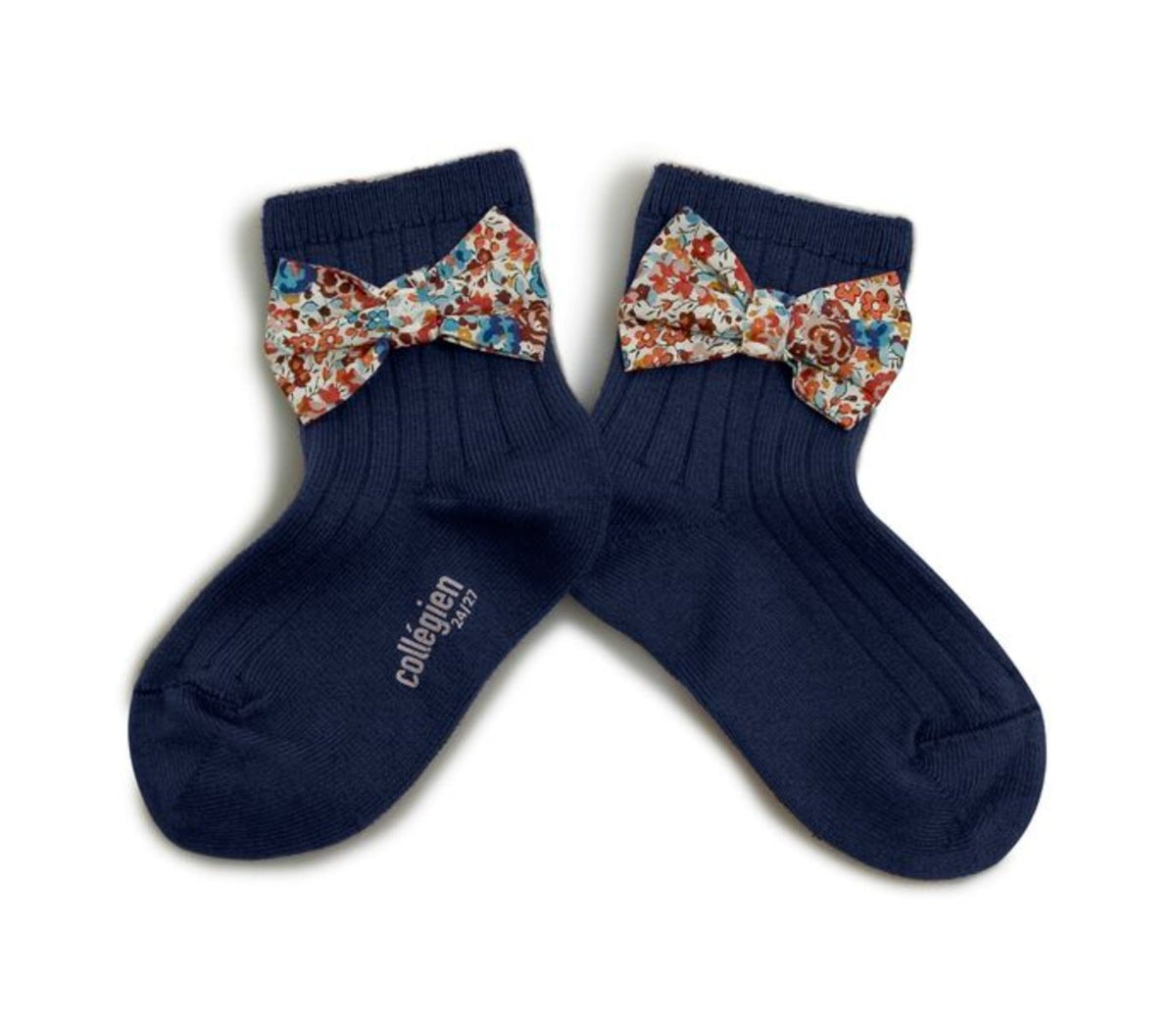 Collégien Béatrice Ribbed Ankle Socks with Liberty Bow – Aquarium