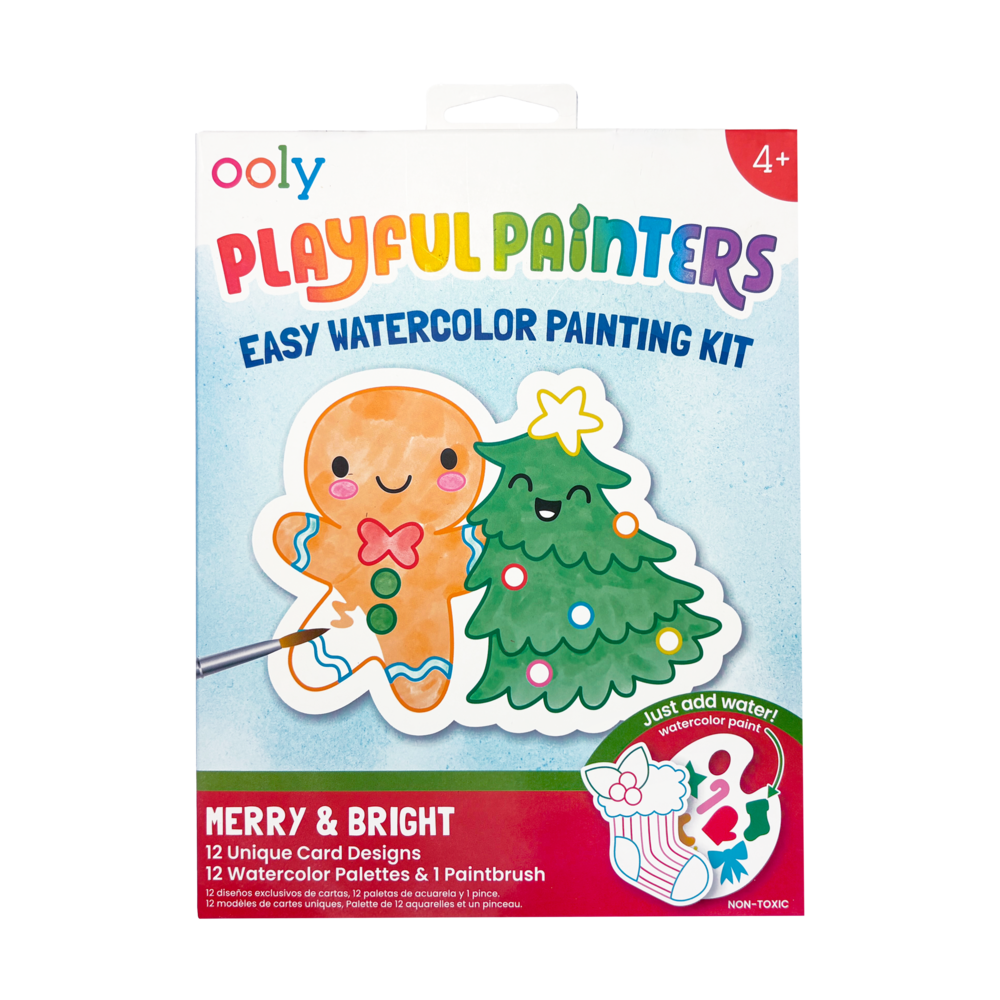 OOLY Playful Painters Watercolor Kit in Merry & Bright, holiday watercolor painting kit with 12 cards – image 6 of 7