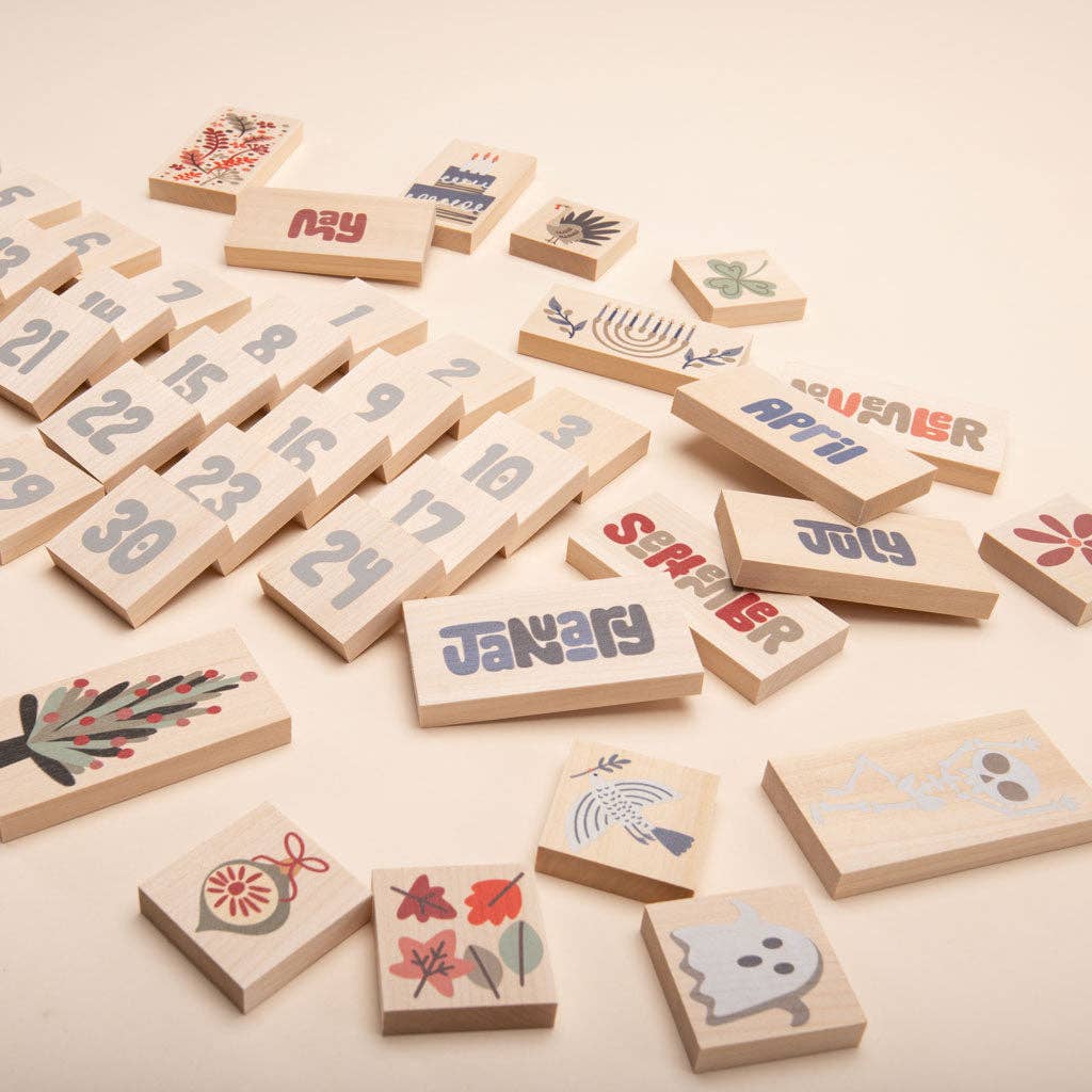 Seasonal illustration chips included in the Uncle Goose calendar activity set
