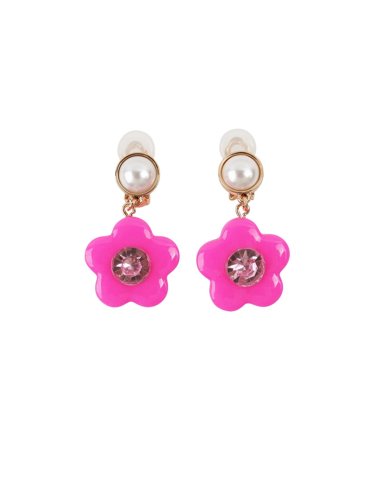 Floral Earrings Hot Pink - Rurustar