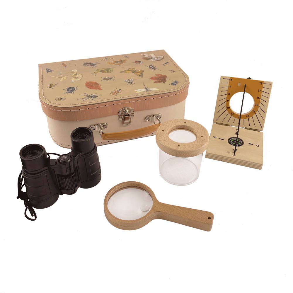 Explorer Kit – Egmont wooden compass, sundial, magnifying glass and binoculars set