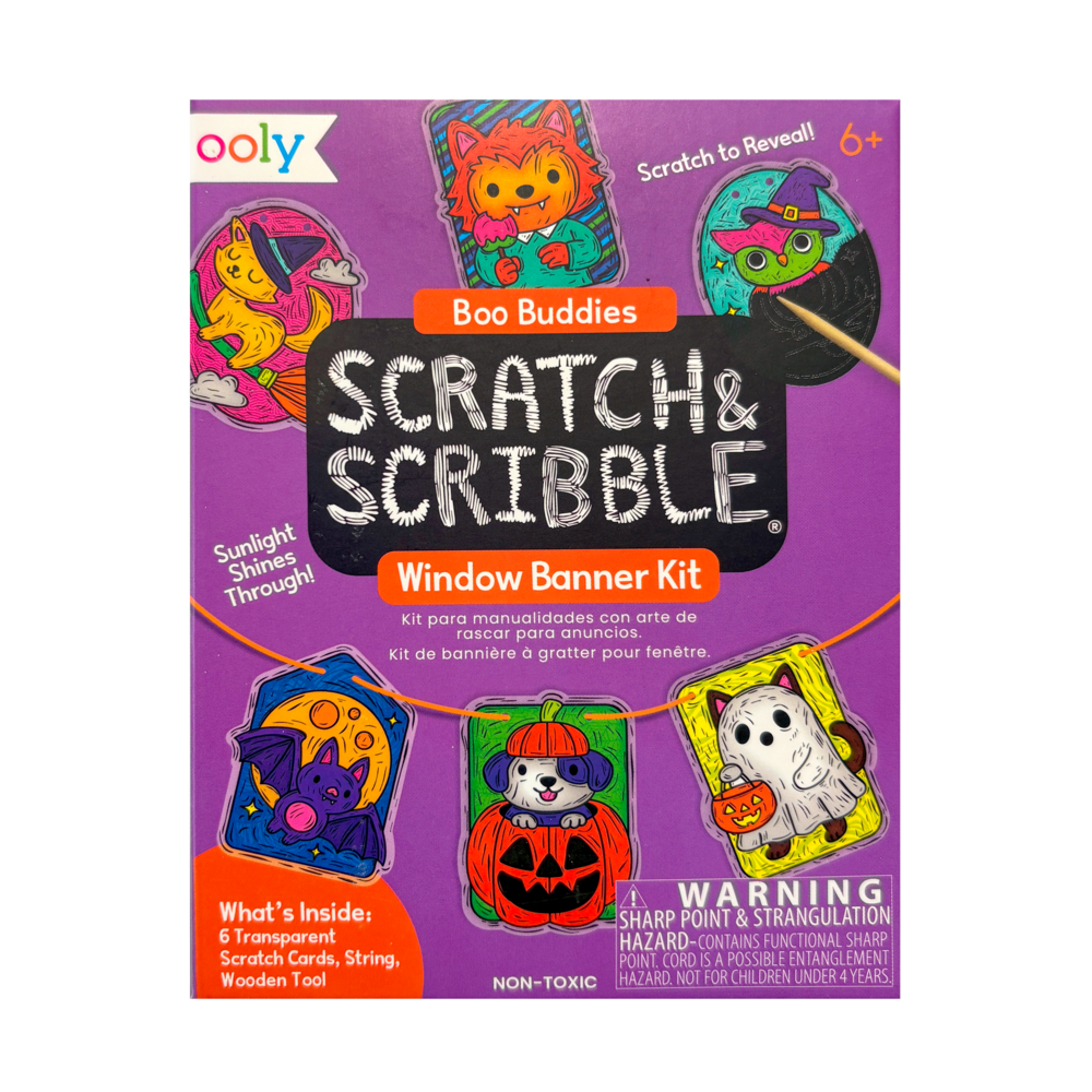 Ooly Mini Scratch & Scribble Window Banner Kit Boo Buddies - Kids Halloween Craft Kit packaging