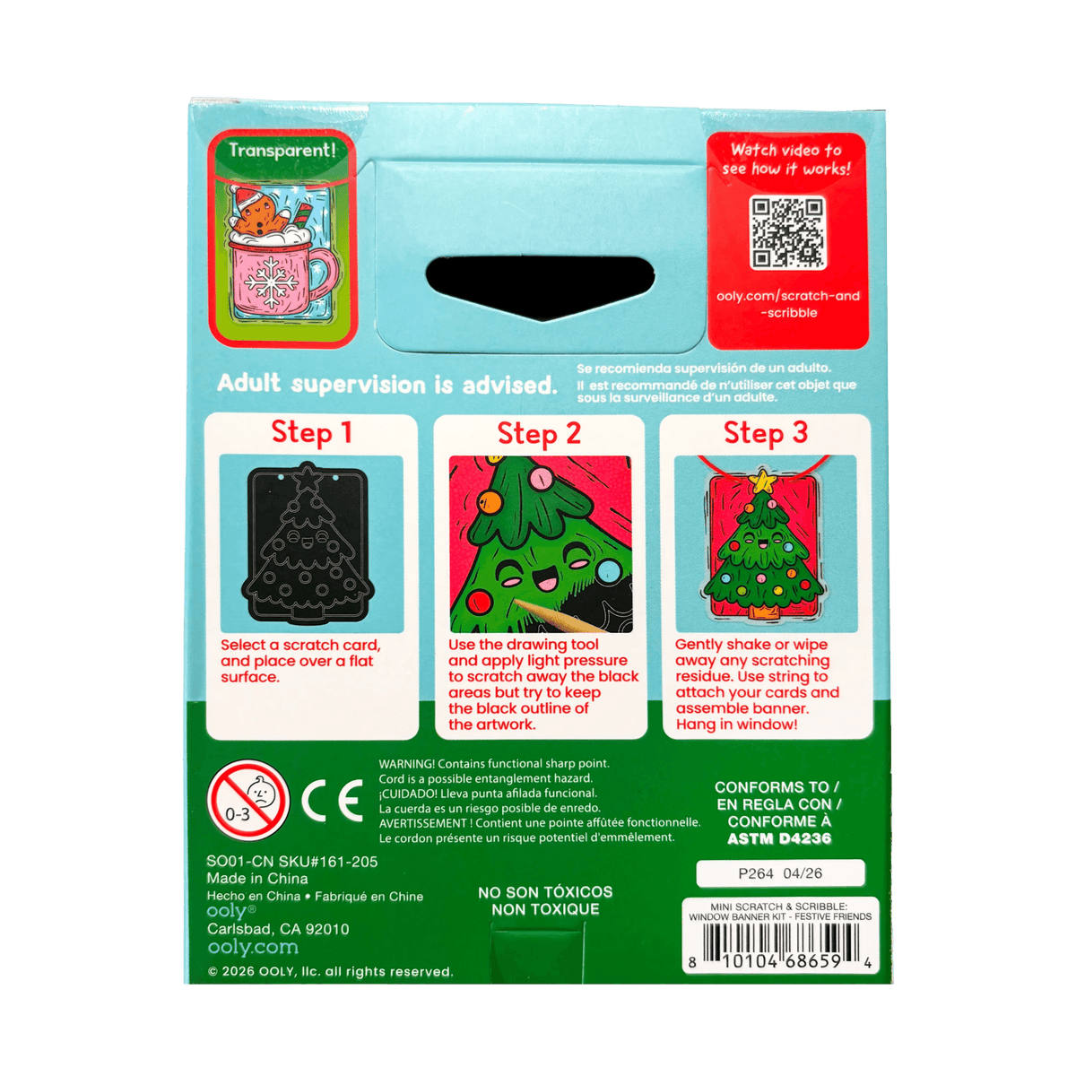 OOLY Mini Scratch & Scribble Window Banner Kit in Festive Friends, holiday scratch art window banner kit – image 6 of 6