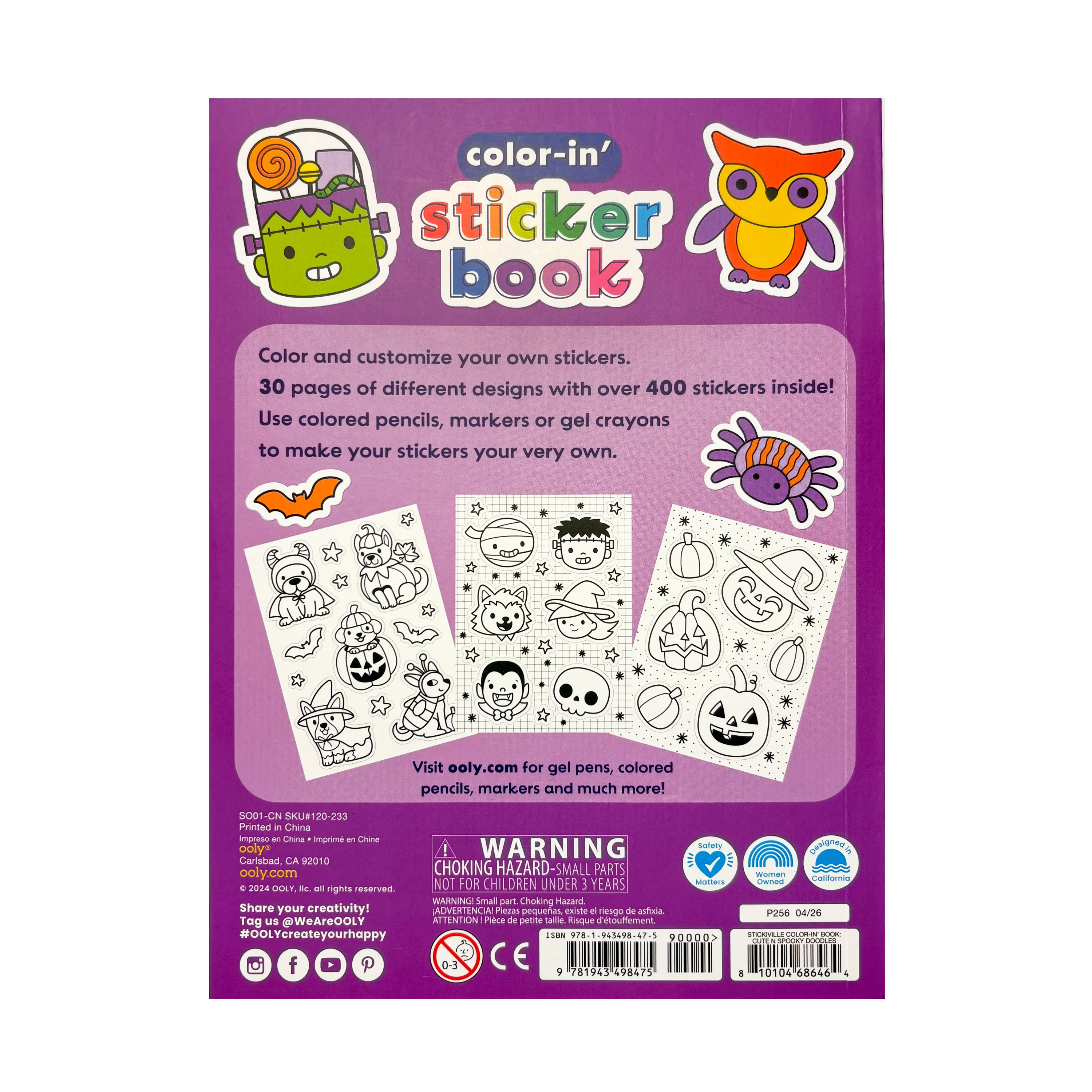 Stickiville Color-in' Sticker Book - Cute n Spooky Doodles - 30 Sheets