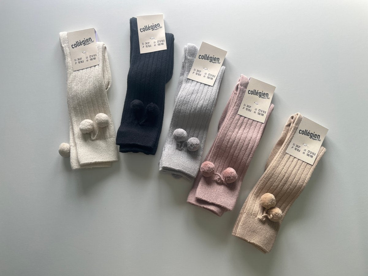 Collégien Diane Ribbed Knee-High Socks with Pompoms – Vieux Rose