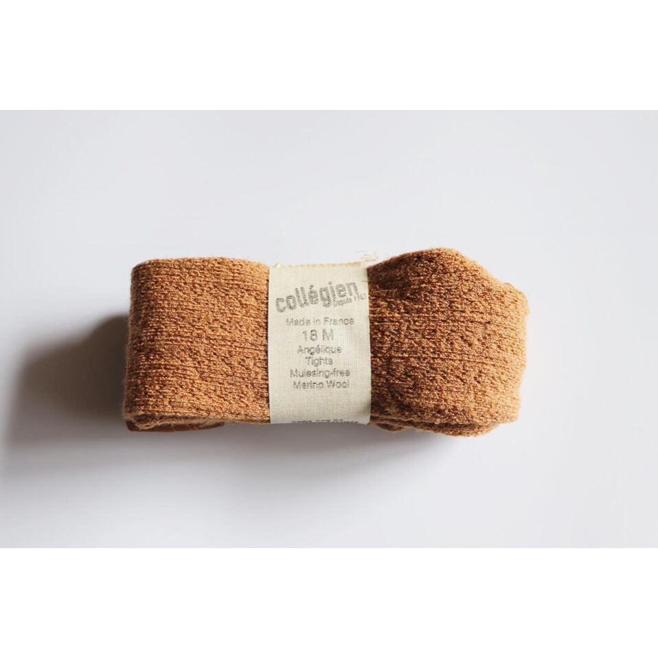 Collégien Angélique Pointelle Merino Wool Tights – Caramel au Beurre Salé