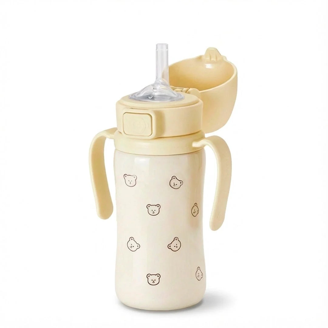 Grosmimi Stainless Steel Straw Cup 300ml Dotgom Bear Butter
