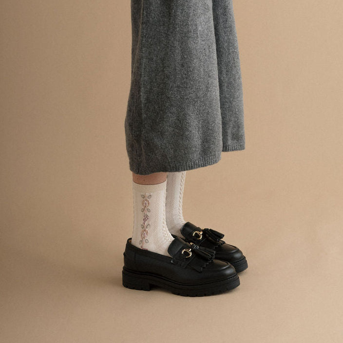 Collégien Magnolia Jacquard Flower Ankle Socks worn