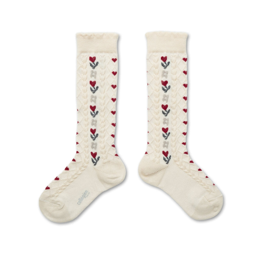 Collégien Désirée Jacquard Hearts and Flowers Knee-High Socks – Doux Agneaux