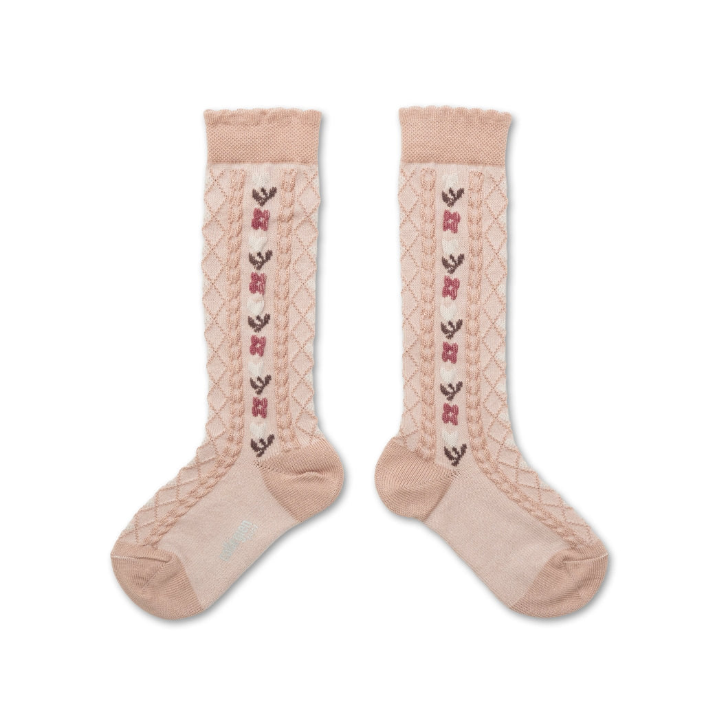 Collégien Désirée Jacquard Hearts and Flowers Knee-High Socks – Vieux Rose