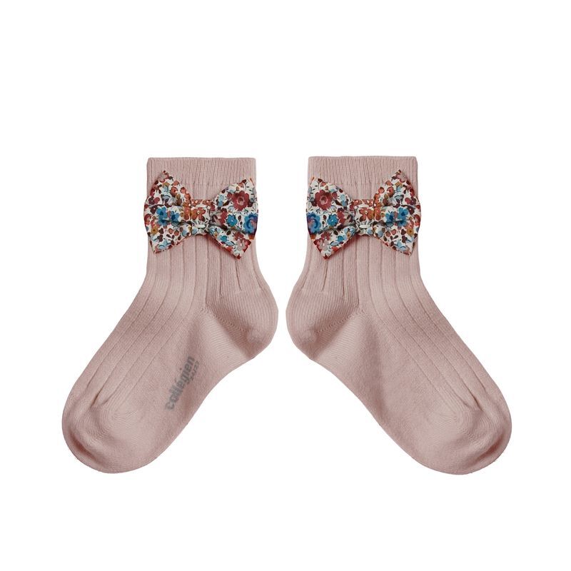 Collégien Béatrice Ribbed Ankle Socks with Liberty Bow – Vieux Rose