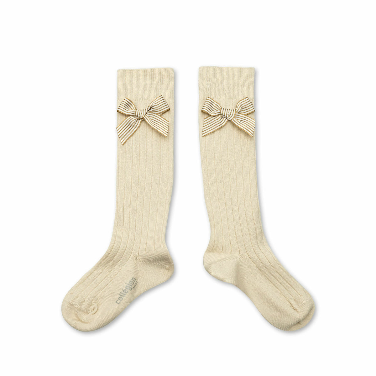 Collégien Marinette Ribbed Knee-High Socks with Striped Bow – Doux Agneaux