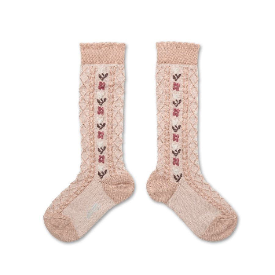Collégien Désirée Jacquard Hearts and Flowers Knee-High Socks – Vieux Rose
