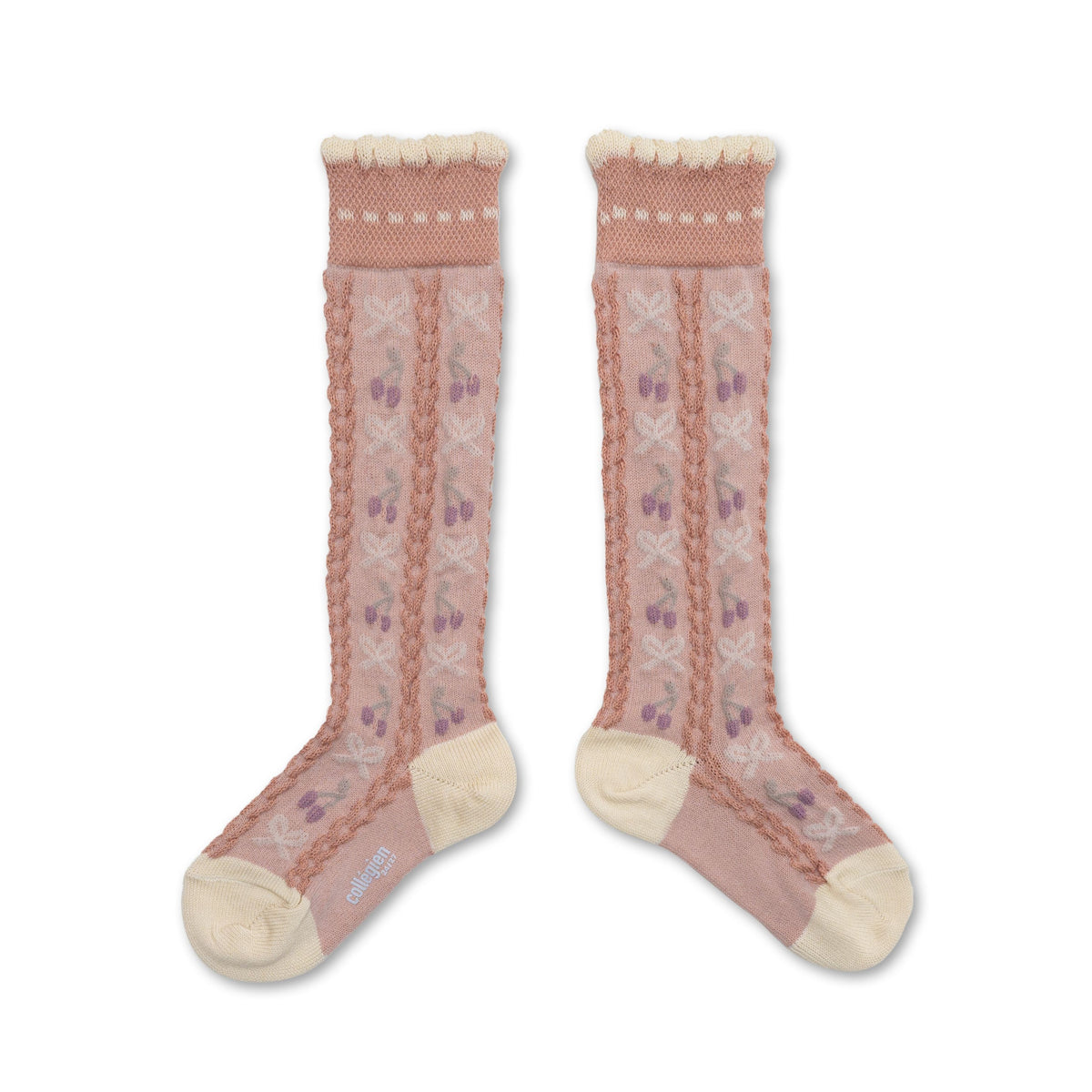 Collégien Cerise Cherries & Bows Knee-High Socks – Vieux Rose