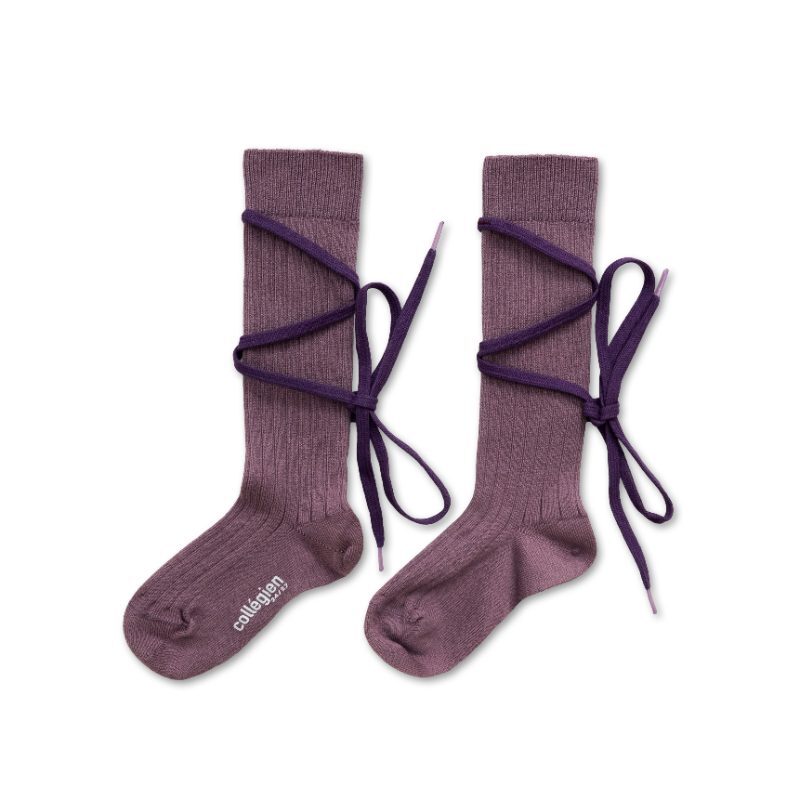 Collégien Anastasie Lace-up Ribbed Knee-High Socks – Glycine du Japon