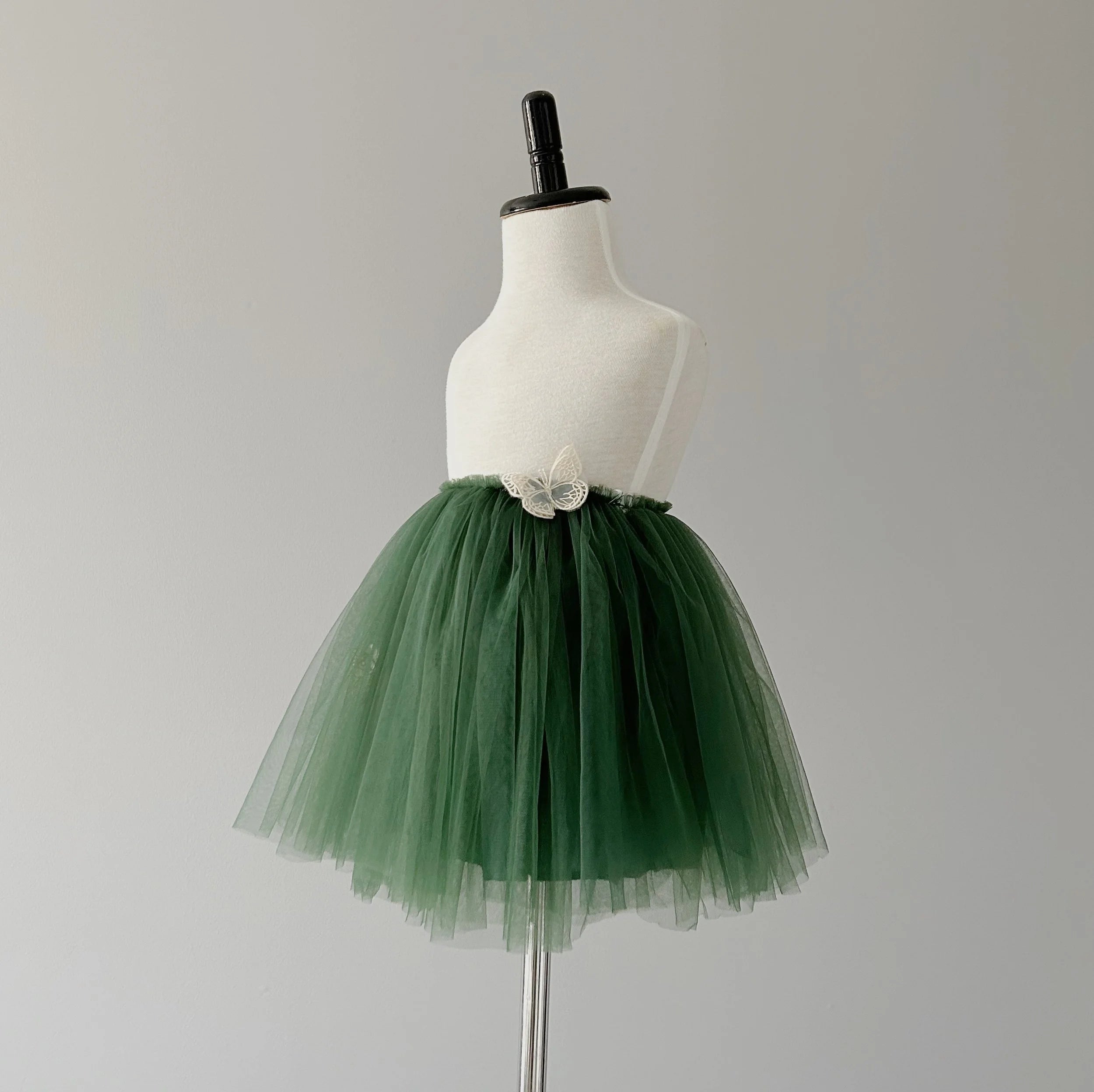 Baby Everly Tulle Skirt – Moss Green | Embroidered Butterfly Baby Skirt