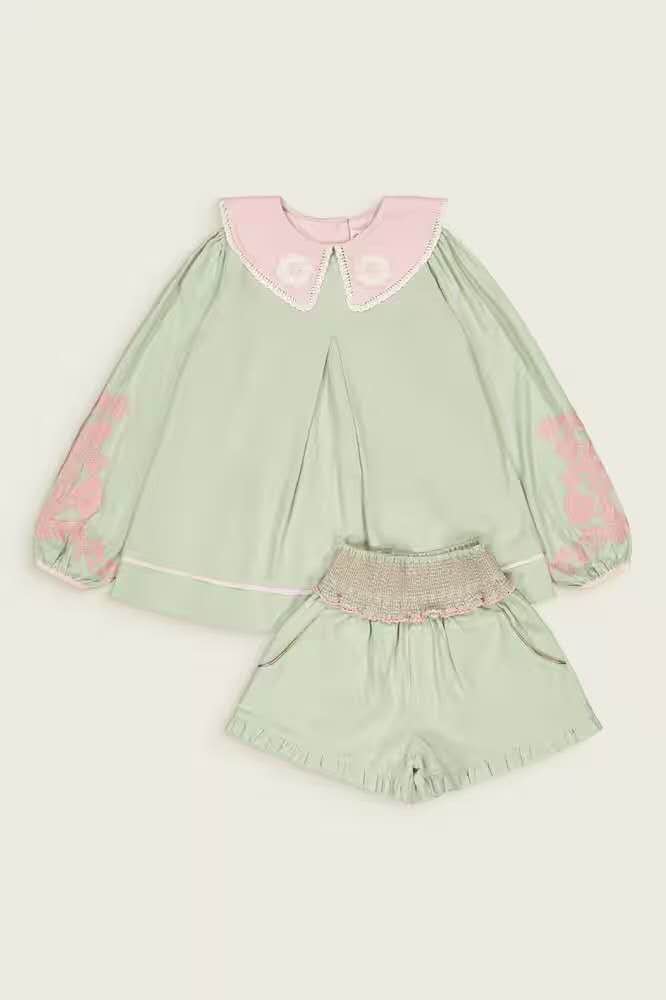Boheme Blouse & Shorts Set, Fog Green – Bachaa
