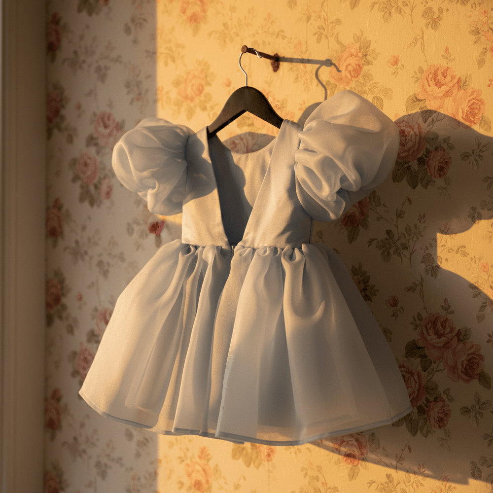 DOLLY by Le Petit Tom V-Back Puff Sleeve Organza Tutu Dress - Light Blue for Girls – Dolly by Le Petit Tom (image 3)