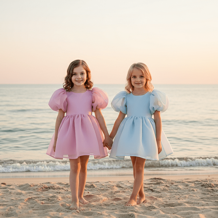 DOLLY by Le Petit Tom V-Back Puff Sleeve Organza Tutu Dress - Light Blue for Girls – Dolly by Le Petit Tom (image 4)