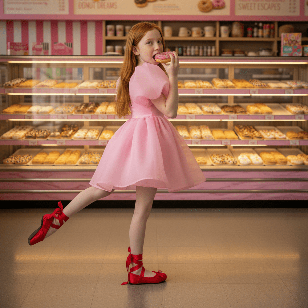 DOLLY by Le Petit Tom V-Back Puff Sleeve Organza Tutu Dress - Donut Pink for Girls – Dolly by Le Petit Tom (image 3)