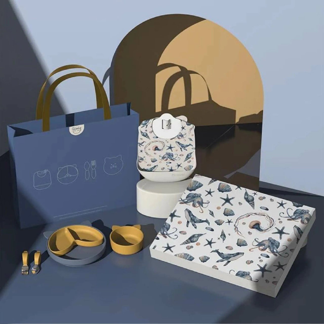 Qlittle Baby Tableware Gift Box Marine Life Blue