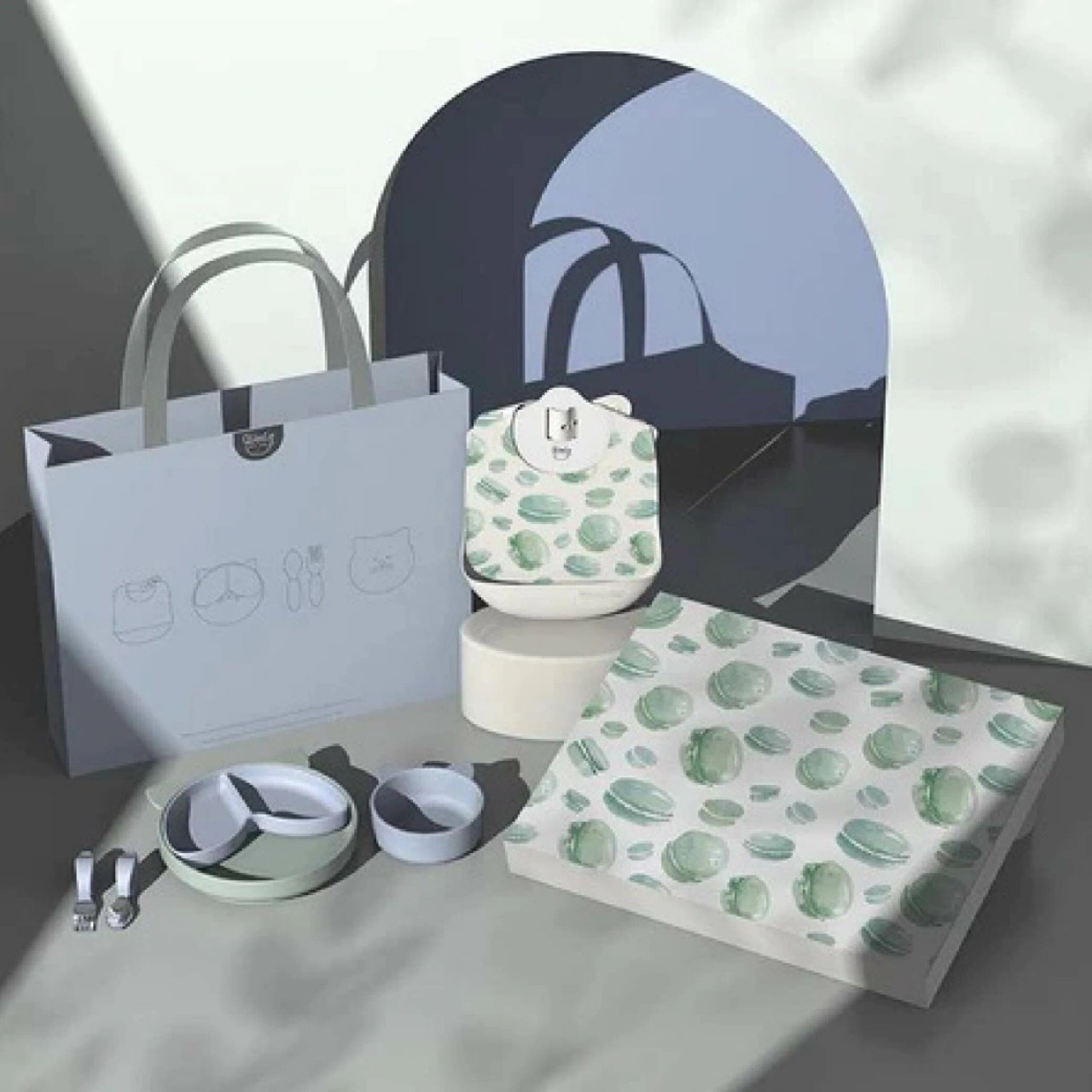 Qlittle Baby Tableware Gift Box Macron Thin Green